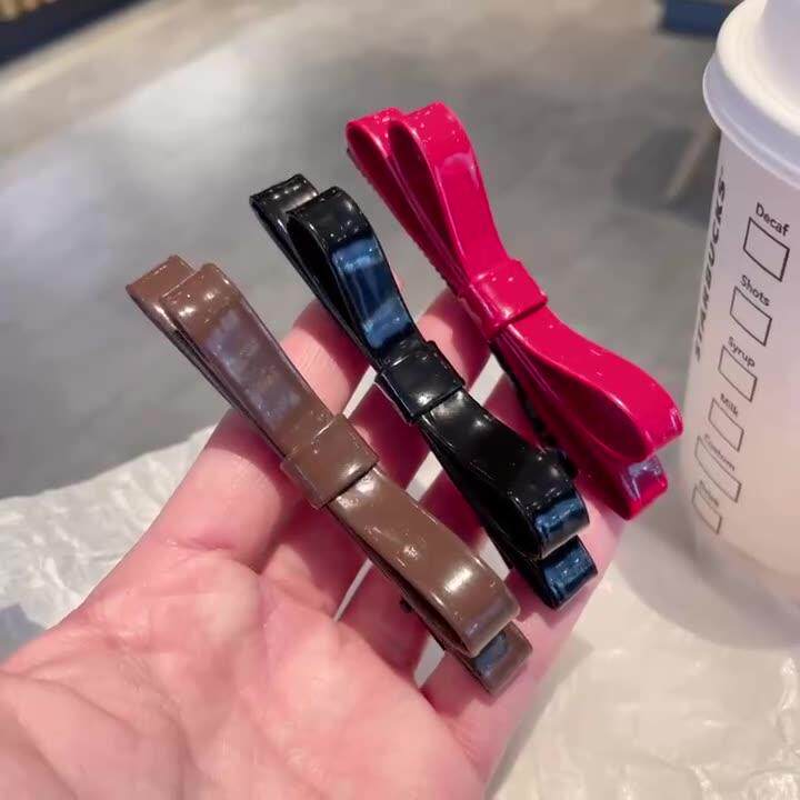 漆面亮皮双层蝴蝶结鸭嘴夹一字夹发夹简约侧边刘海夹时尚发卡发饰
