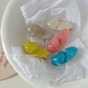 春夏亚克力不规则水墨花纹鸭嘴夹少女爱心对夹粉色蓝色边夹发夹