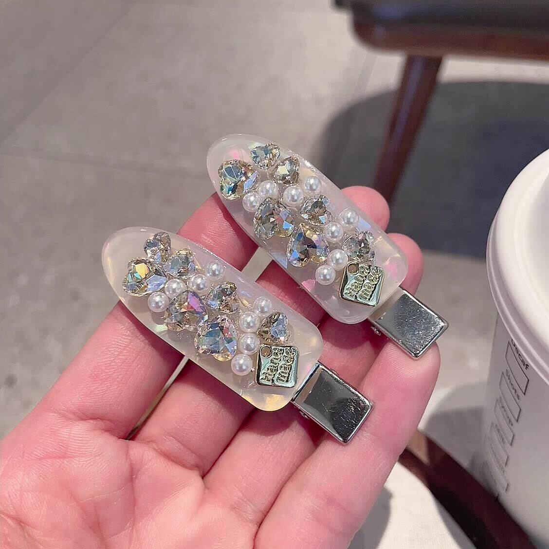 高级感重工水晶醋酸刘海侧边鸭夹