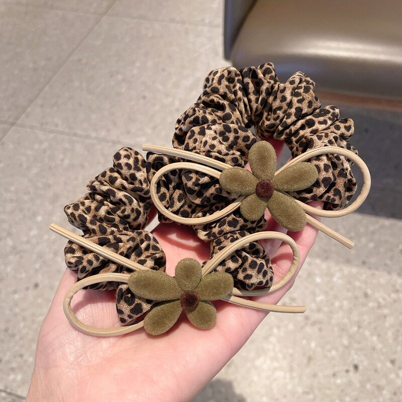 植绒豹纹蝴蝶结大肠发圈高弹