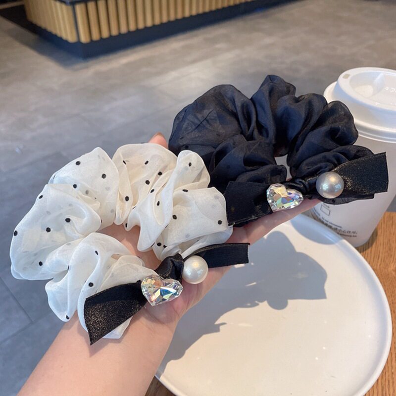 K9切面爱心大水晶波点大肠发圈蝴蝶结珍珠发绳马尾扎头绳发饰皮套