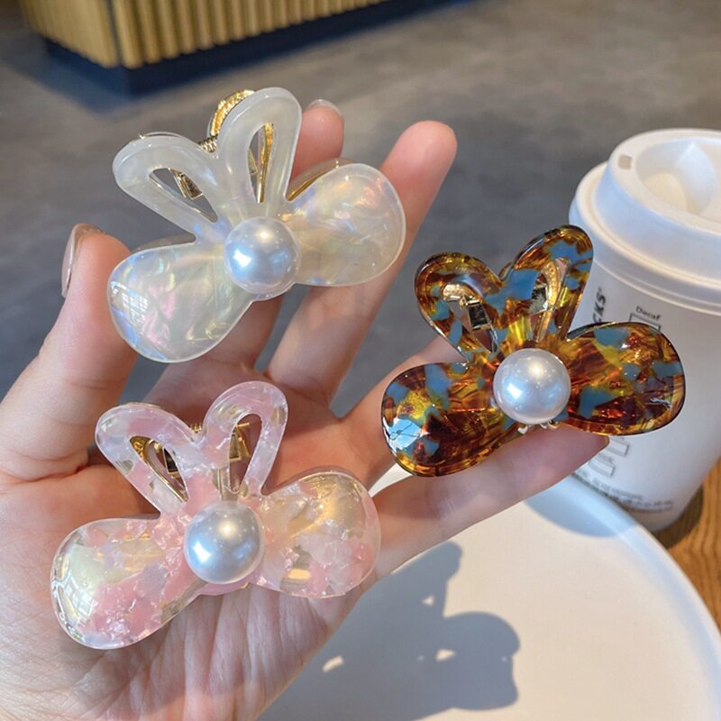 俏皮可爱兔耳朵珍珠抓夹发夹后脑勺半扎鲨鱼夹高级感发卡发抓子