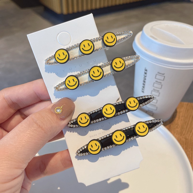 设计感新款俱乐部银色笑脸碎发夹