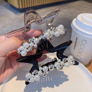 精致优雅珍珠五角星大抓夹气质轻奢鲨鱼夹发抓高级感发卡发夹发饰