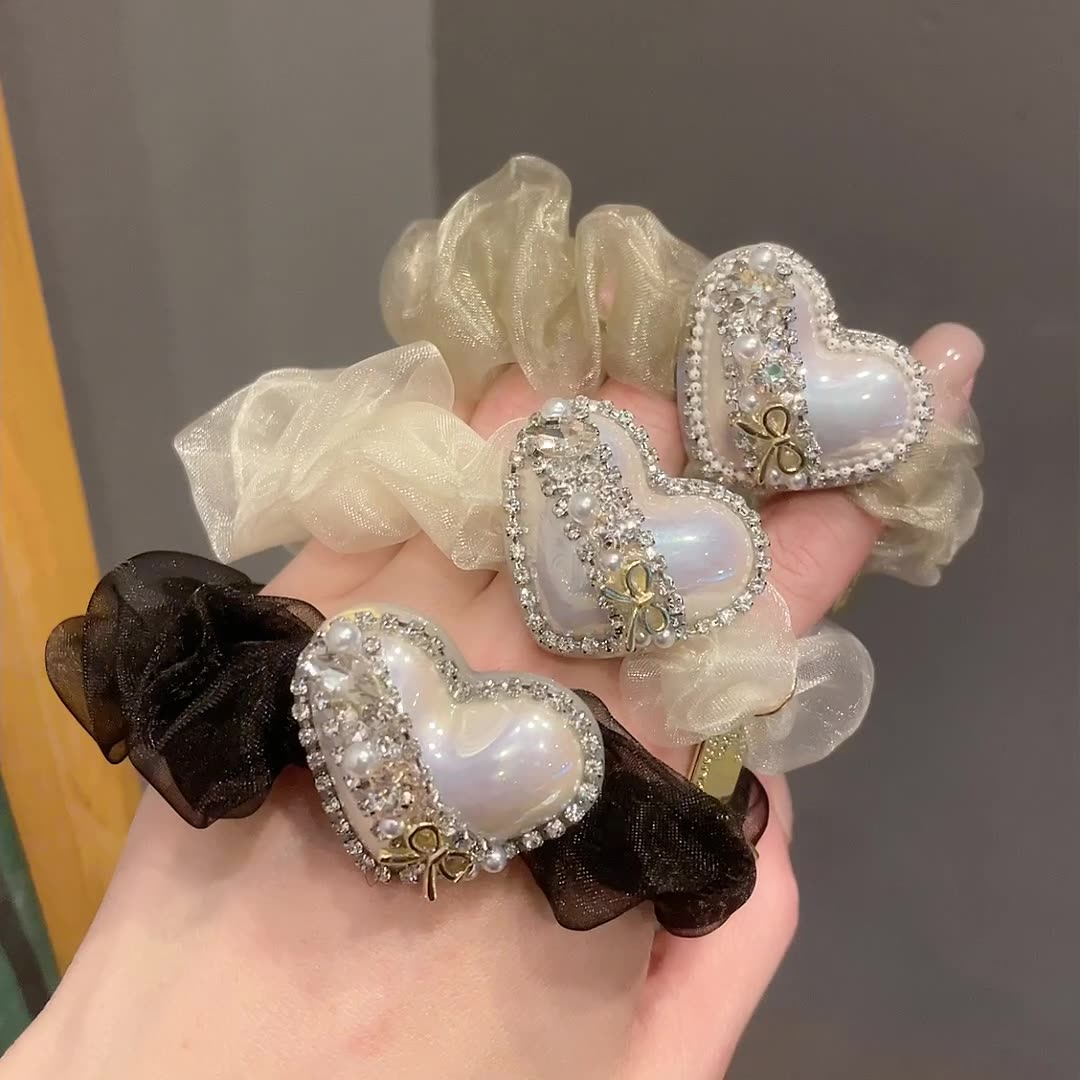 重工爱心水钻发圈珍珠高级头绳