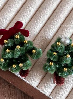 可爱圣诞树发夹女后脑勺半扎发卡子高级感头饰2024新款发饰