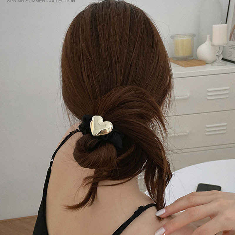 韩版超美低调极简金属爱心发圈合金百搭温柔发饰发绳低马尾