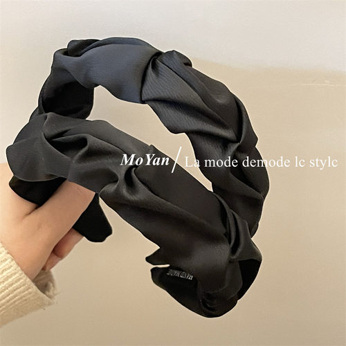 黑色褶皱发箍发卡头箍韩式高级感女款头窟网红2023高颅顶宽边发饰