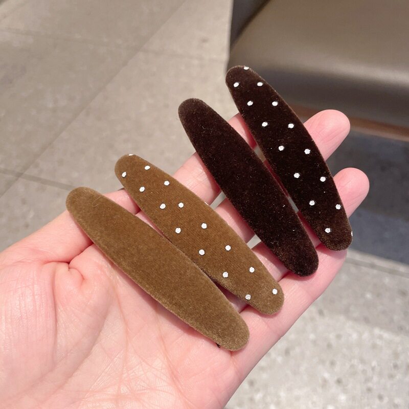秋冬丝绒波点水钻刘海对夹