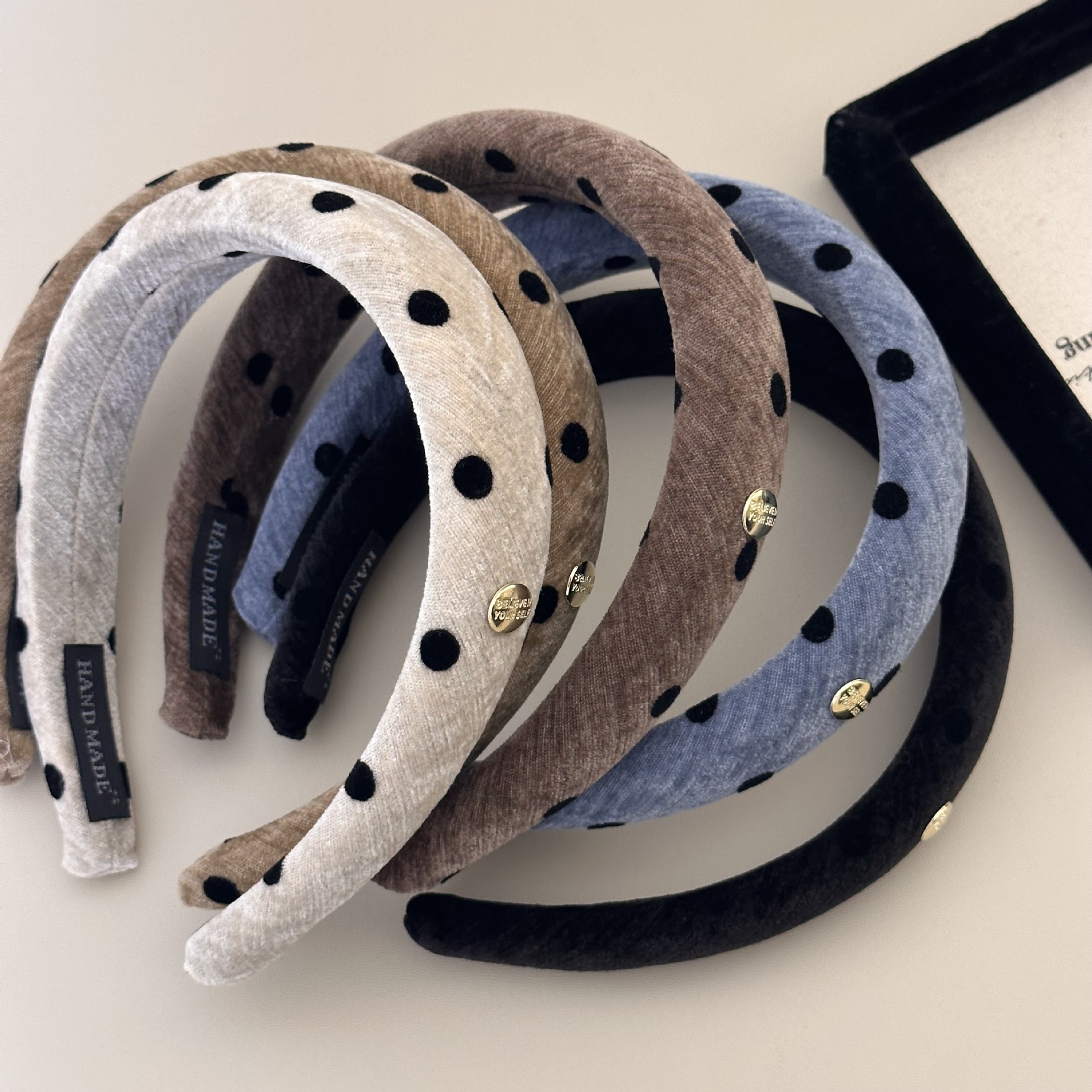 秋冬新款波点洗脸压发丝绒头箍