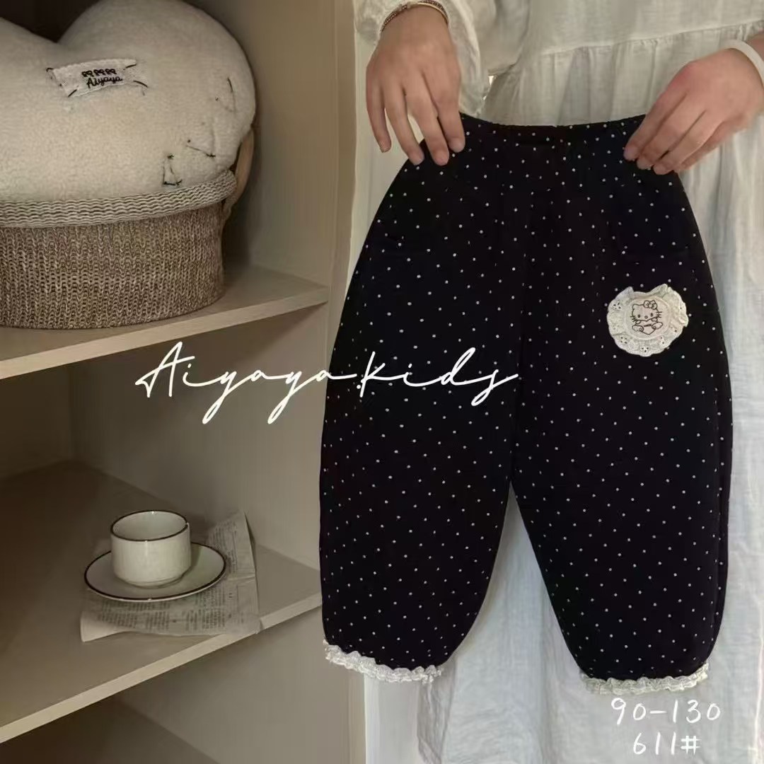 加厚羊驼绒黑色波点卫裤2025新款秋冬甜美可爱卫裤90-130码611