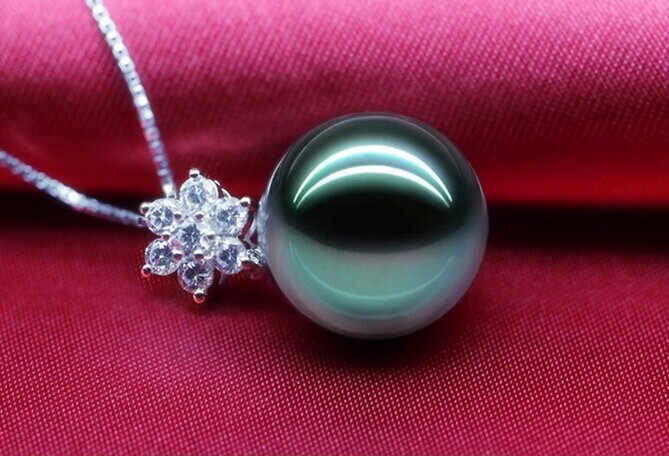 大溪地天然黑珍珠吊坠925银项链坠雪花款吊坠托时尚搭配小礼品