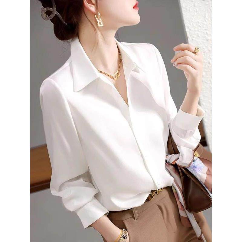 白色雪纺女衬衫长袖夏装新款韩版大码胖MM宽松设计感小众不透上衣