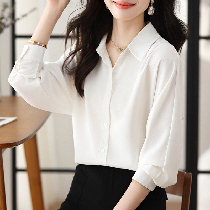 白色雪纺衬衫女士春夏新款大码胖MM宽松洋派欧货气质长袖上衣小衫