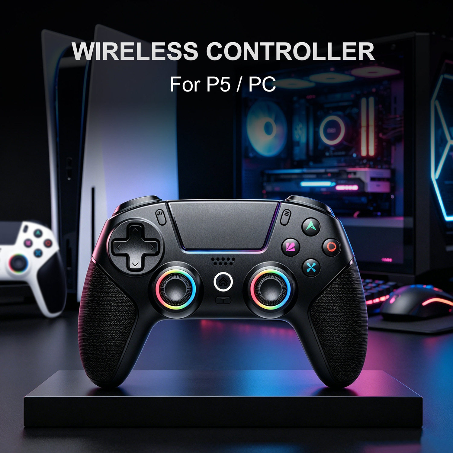 PS5无线蓝牙游戏手柄六轴体感霍尔摇杆震动RGB灯吃鸡赛车通用