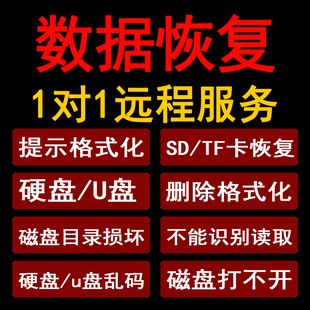 电脑硬盘数据恢复远程服务误删除提示格式化U盘sd卡照片文件修复