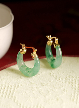 「玥畔」天然非洲翠高冰飘花耳环纯银新中式轻奢高级感玉石耳饰