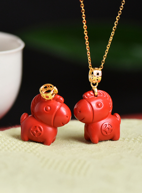 新年马上有钱朱砂小马纯银项链女