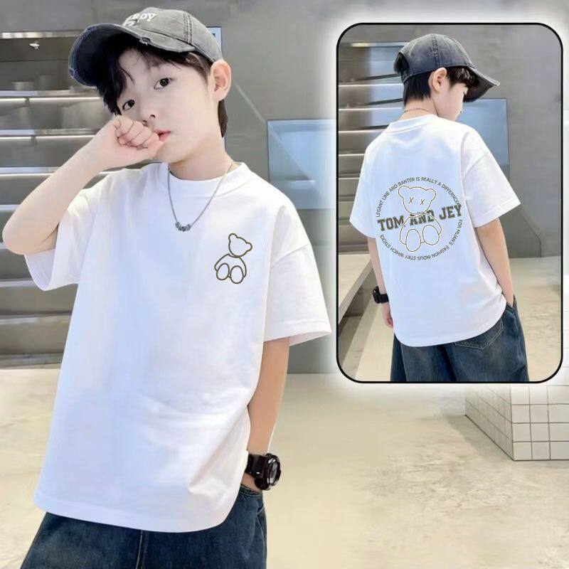 童装新款中大童短袖T恤夏季男女童纯棉半袖白色圆领内搭上衣体恤t