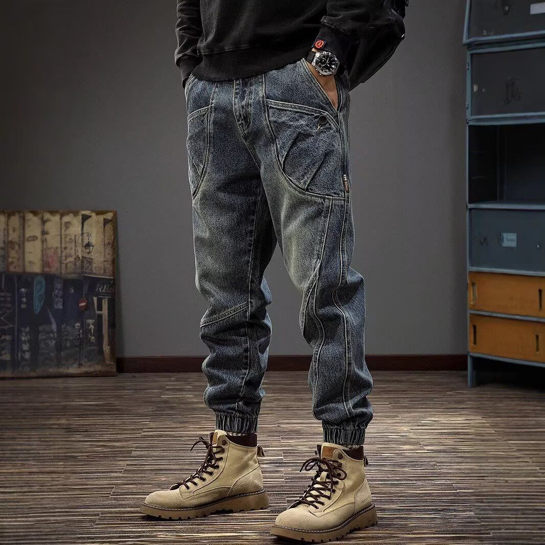 春秋新款牛仔裤男休闲百搭潮流裤子大码松紧腰弹力男裤子穆迪先生