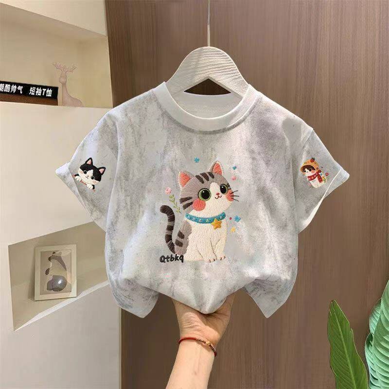 儿童洋气扎染纯棉短袖帅气亮片T恤夏季新款男女童圆领百搭上衣潮