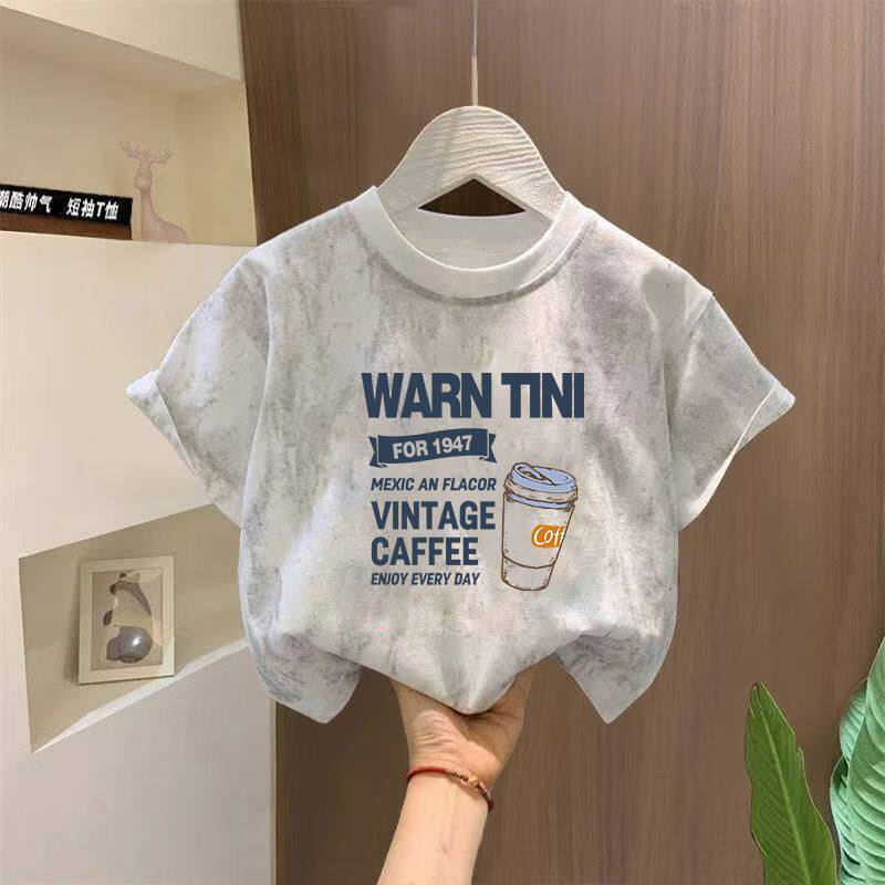 儿童纯棉短袖T恤2026新款新款中大童宽松上衣男童洋气扎染亮片潮t