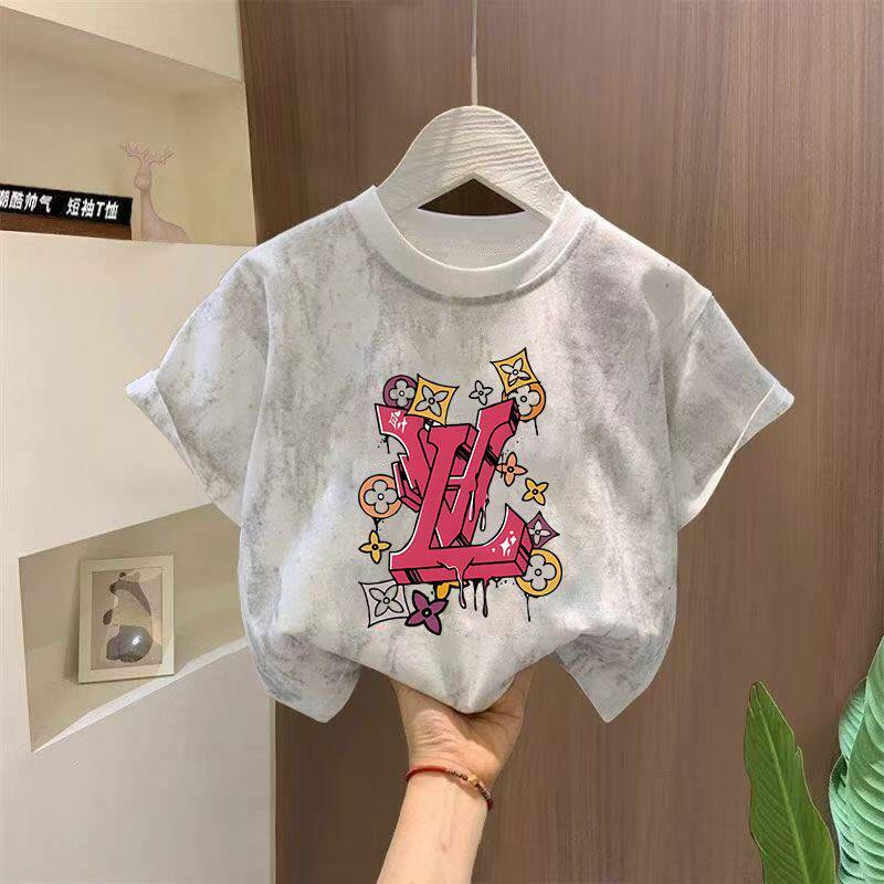 洋气扎染男童纯棉短袖T恤2026夏季新款中大儿童帅气圆领百搭上衣t