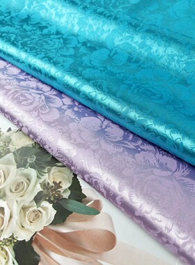 蓝色古典碎花宋制汉服仿真丝布料暗纹时装提花旗袍缎服装面料垂感