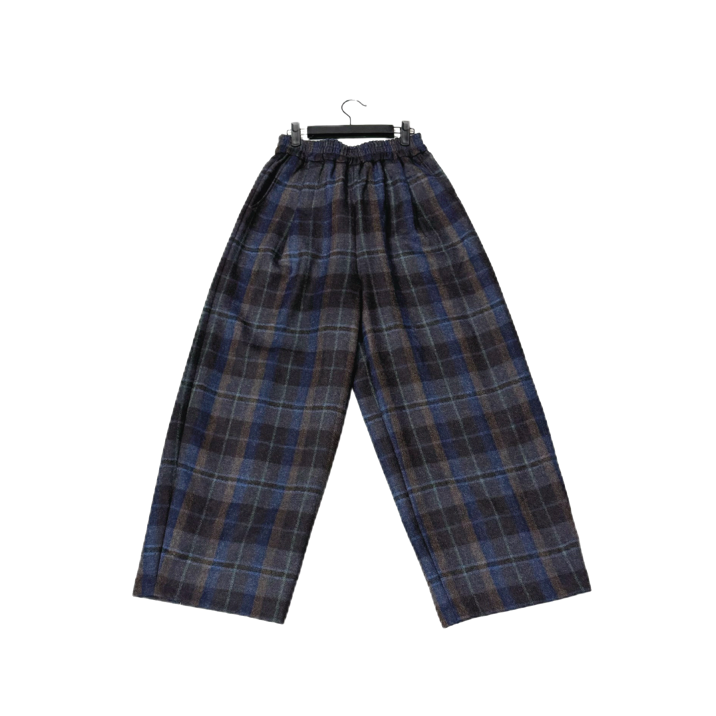 秋冬新款蓝咖复古格子毛呢裤女高腰显瘦直筒阔腿裤休闲长裤子