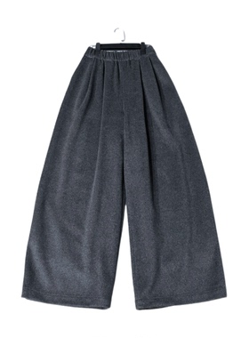 the studio s 秋冬灰色纯羊毛直筒阔腿裤女裤弯刀宽松长裤