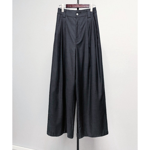 气质通勤高级感复古黑色羊毛西裤宽松高腰阔腿精纺羊毛西装裤