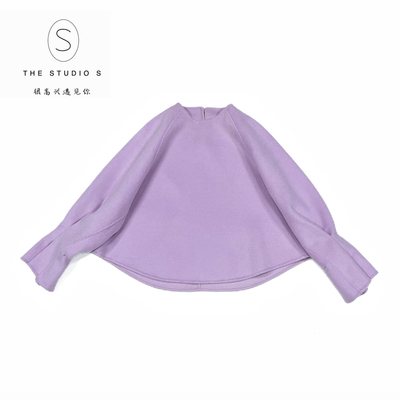 the studio 香芋紫双面羊毛短款上衣女圆领特色袖包扣双面呢外套