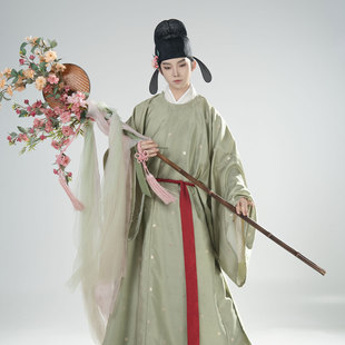 惜物国风 宋制汉服落花流水暗纹织小金花圆领单摆袍宋代汉服外袍