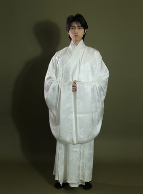 惜物国风 汉服暗纹提花中衣中裤交领男女同款圆领袍道袍内搭白色