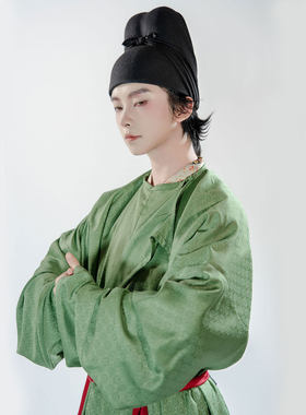 惜物国风唐制菱形格子接襕圆领