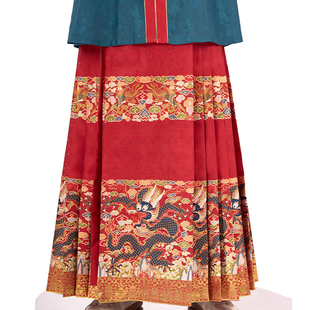 惜物国风 明制汉服四合如意云纹底团龙双凤襕织金璎珞妆花马面裙