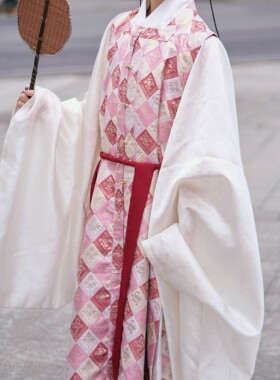 惜物国风岁寒三友明制汉服方领罩甲汉服织金水田纹道袍外搭男女款