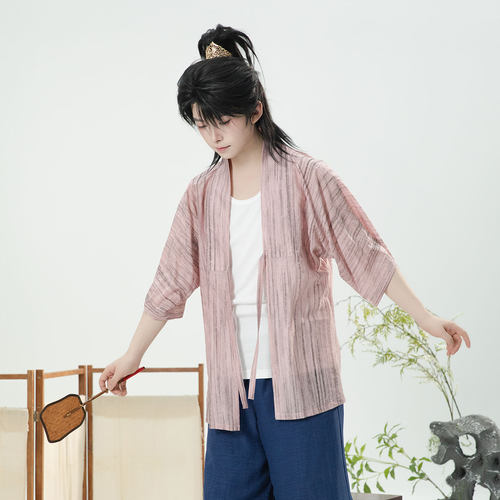 明制汉服天丝棉竖纹对襟短衫