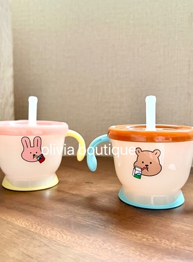 现货 Richell利其尔合作款宝宝吸管学饮杯儿童训练水杯便携喝奶杯