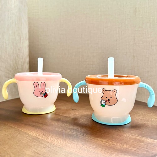 现货 Richell利其尔合作款宝宝吸管学饮杯儿童训练水杯便携喝奶杯