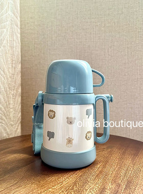 现货 日本本土cottoli限定儿童宝宝幼儿园吸管保温杯背带两用水壶