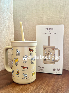现货 THERMOS膳魔师联名zeroperzero狗狗不锈钢保温杯吸管马克杯