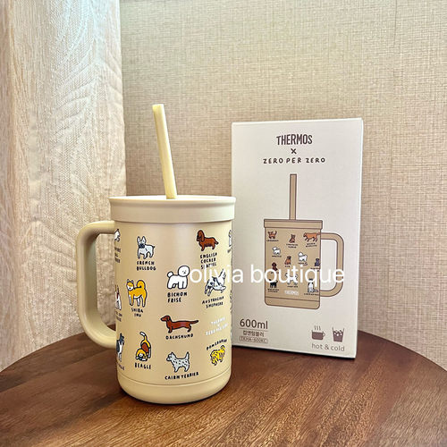现货 THERMOS膳魔师联名zeroperzero狗狗不锈钢保温杯吸管马克杯