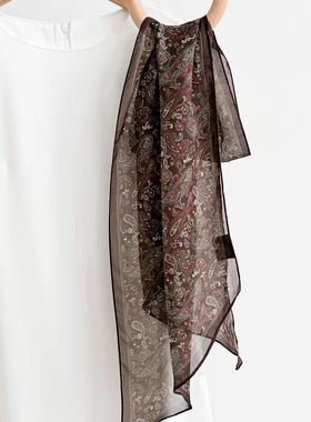 复古腰果花  乔其纱桑蚕丝飘带丝巾围巾30*160左右