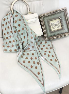 复古波点  乔其纱桑蚕丝飘带丝巾围巾160*30左右