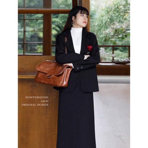 原创刺绣小众黑色西装