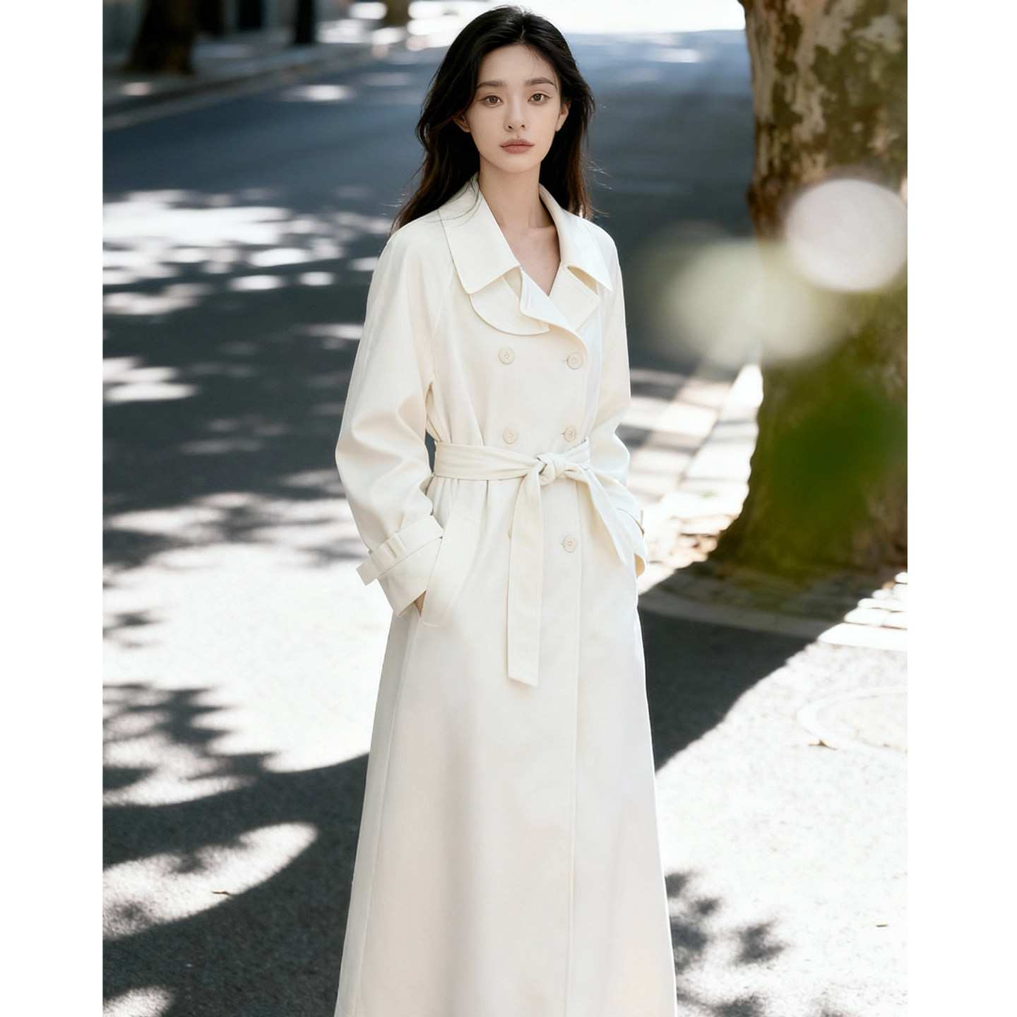 黎明街道｜秋冬法式复古温柔米白风衣气质通勤高级感西装长款外套,女装/女士精品,风衣,淘宝优惠券,粉丝福利购,淘宝优惠卷