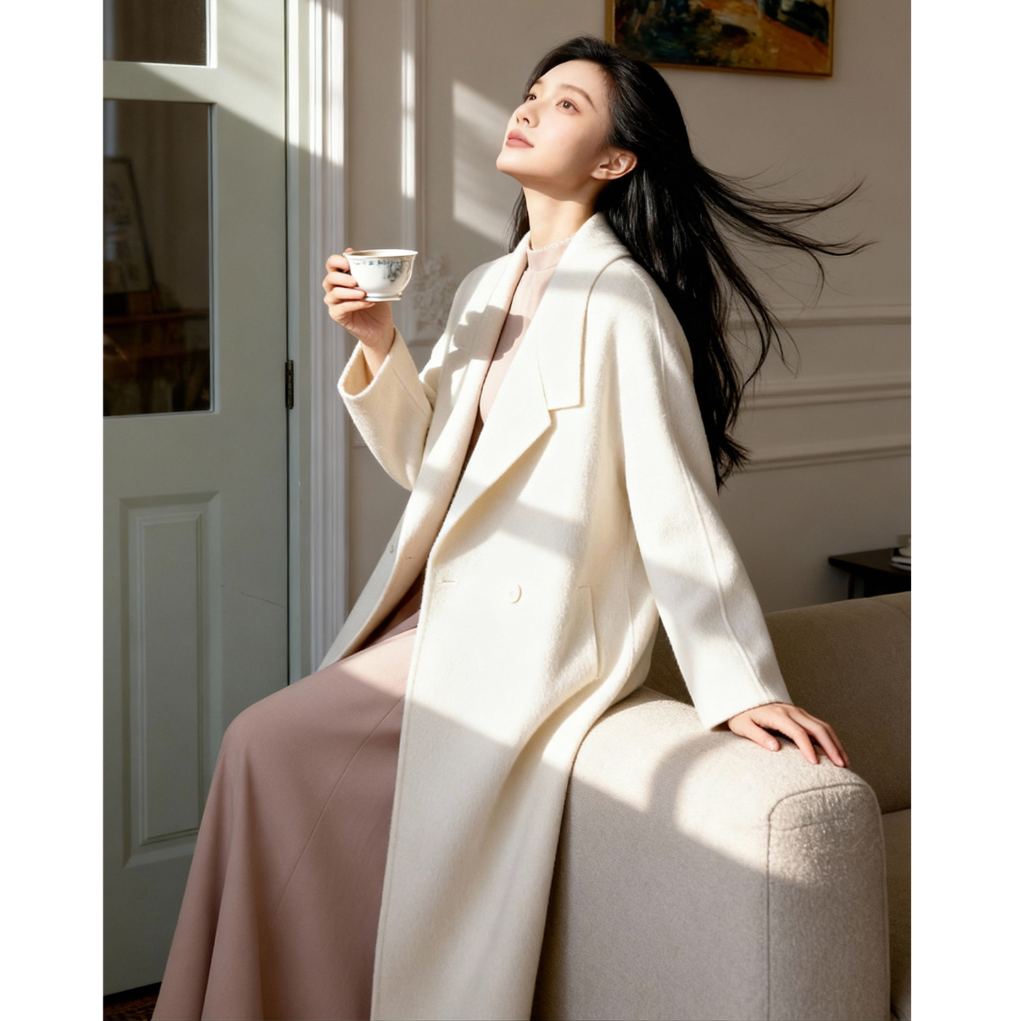 温酒｜高级感手缝白色双面羊毛大衣长款气质温柔宽松千金呢外套冬