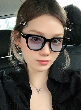 日系复古黑框长方形小墨镜眼睛潮牌男太阳镜蓝色嘻哈高级感vitage