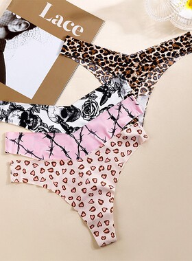 3条装高开叉丁字裤女日常穿显腿长细边冰丝一片式无痕健身内裤女